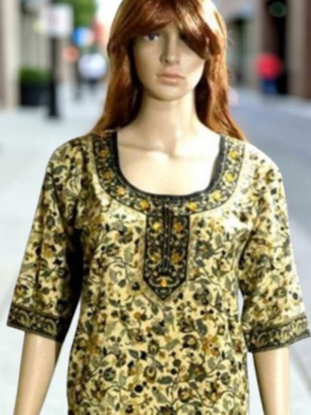 Cream & Black Paisley Silky Tunic Top